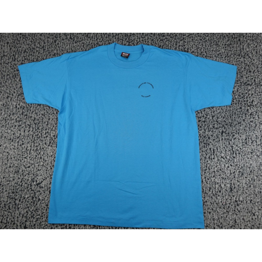 Fruit of the Loom Best T-Shirt Mens XL Blue Adventure Unlimited Vintage USA Made